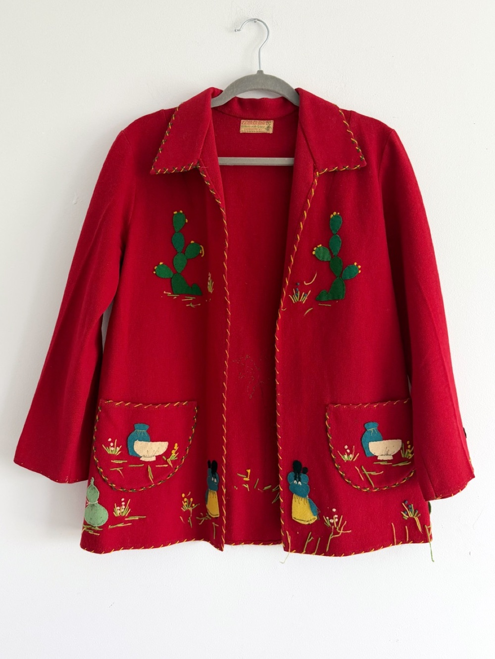 Vintage 1950s La Mexicana Red Wool Embroidered Souvenir Jacket